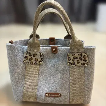 레오파드 무늬 장식 토트백 그레이