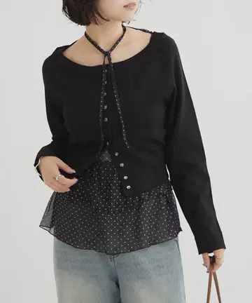 mystic 클리어 버튼 가디건 블랙