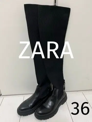 ZARA 리브 니트 니하이 통굽 부츠