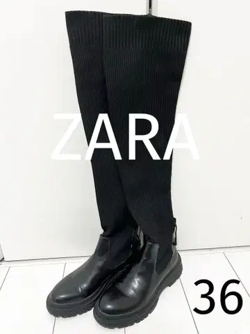 ZARA 리브 니트 니하이 통굽 부츠