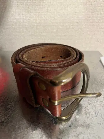 천연 가죽 브라운 벨트 금속 버클 vintage
