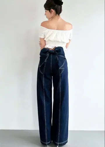 RESEXXY 백리본 데님 팬츠 인디고 블루