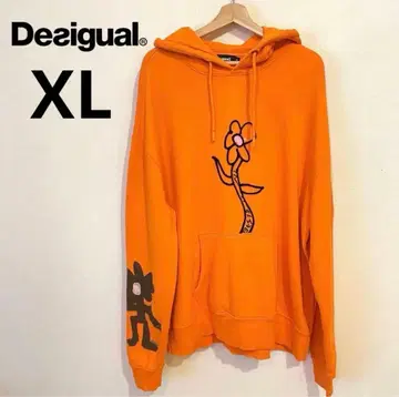[ 당일 발송 ] Desigual 오렌지 후드티 꽃 자수 XL