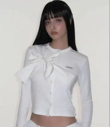 CRANK 리본 타이 니트 가디건 한국 화이트