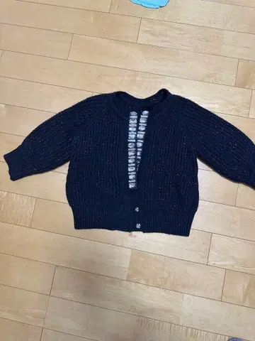 네이비 리브 편직 긴팔 가디건