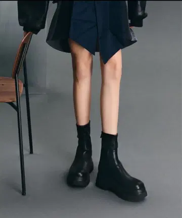 부츠 Leoi 레오이 백 지퍼 청키 앵클부츠 여성용