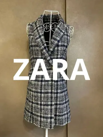 즉시 구매 OK ZARA 네이비와 화이트의 체크 무늬 베스트 XS 사이즈