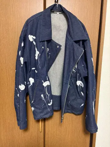 [ neos ] 빅 실루엣 데님 라이더 자켓 다크 네이비