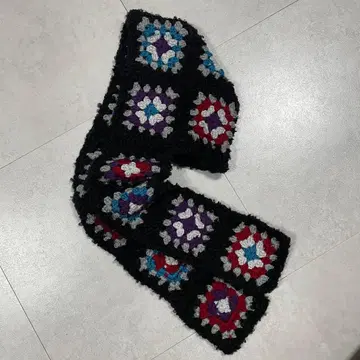 후드 머플러 크로셰 핸드메이드 크로셰 뜨개질 모티브 보아 블랙