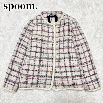 스품 트위드 다운 울 노카라 블루종 자켓