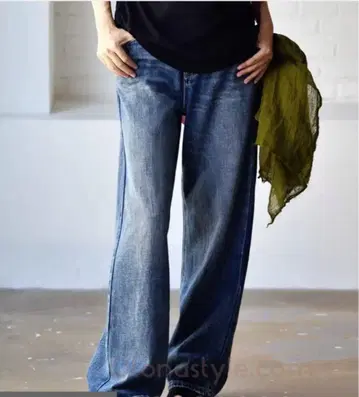 어른 스타일 데님 (와이드 레그 다크 블루 데님 팬츠)