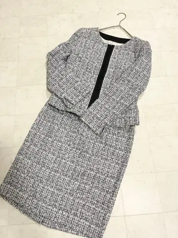 언타이틀 노카라 트위드 자켓 & 스커트 수트