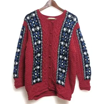 니트 가디건 빨간색 계열 프리 사이즈 큼직한 니트 레트로 구제 의류