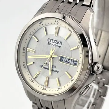 [ 가동 ] 시티즌 엑시드 솔라 전파 데이데이트 손목시계 실버 화이트