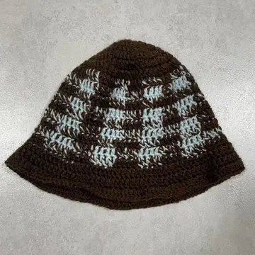 크로셰 모자 핸드메이드 체크 버킷햇 브라운 블루