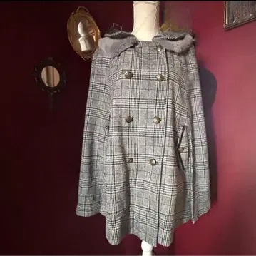 케이프 코트 axesfemme 엑시즈팜 글렌체크 패턴 퍼 포함