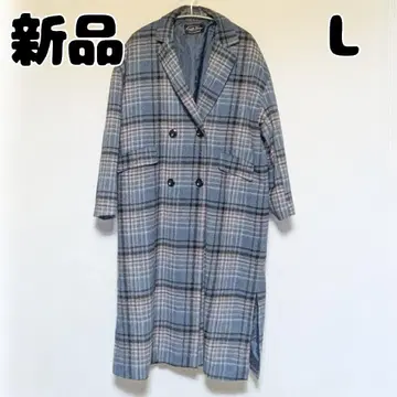 새상품 미사용 시마무라 더블 브레스트 체스터 코트 체크 L 블루