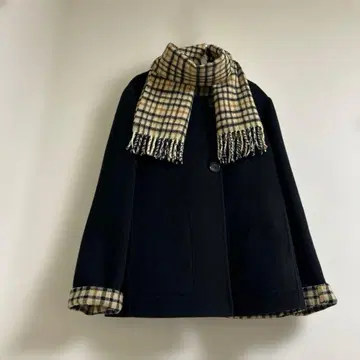 [새상품급] DAKS 울 코트 42 블랙 노바 체크