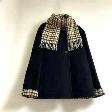 [새상품급] DAKS 울 코트 42 블랙 노바 체크