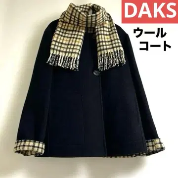 [새상품급] DAKS 울 코트 42 블랙 노바 체크