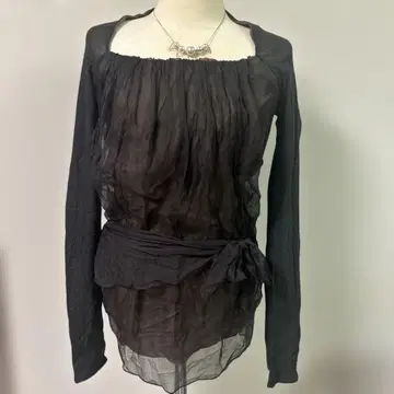 블랙 주름 가공 쉬폰 이중 긴팔 상의 코스미카 이탈리아제