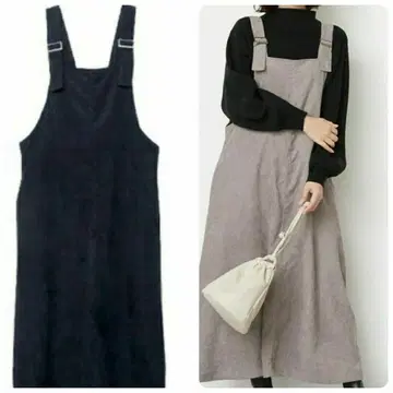 코듀로이 오버롤 스커트 여성용 원피스 블랙