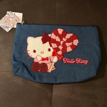 [ 미사용 새상품 ] 키티 데님 사가 자수 플랫 파우치 파우치 산리오