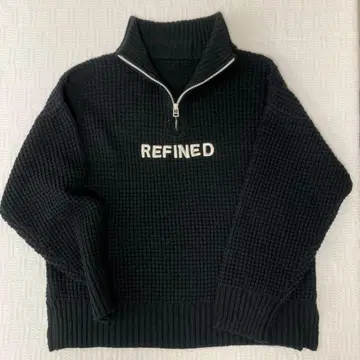 더블 네임 하프 지퍼 니트 풀오버 와플 편직 자수 입구