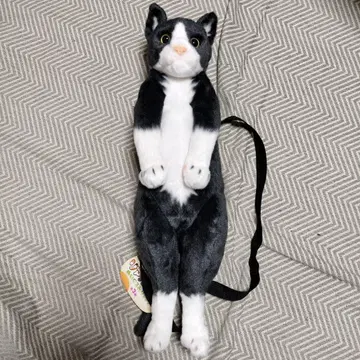 리얼 고양이 봉제 인형 블랙과 화이트 백팩