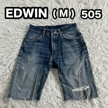 [ EDWIN ] 505 데님 하프 팬츠 데미지 가공 빈티지 블루