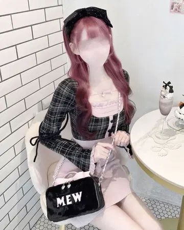 허니뮤우 체크 리본 도킹 원피스 핑크