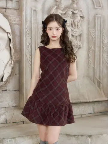 Darich 타탄 체크 슬리브리스 미니 원피스