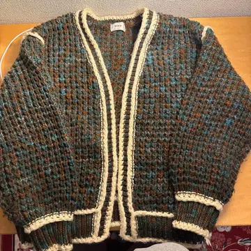 니트 가디건 브라운 블루 화이트 F