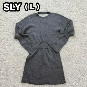 [ SLY ] 니트 미니 원피스 캔디 슬리브 그레이 긴팔 핏 플레어