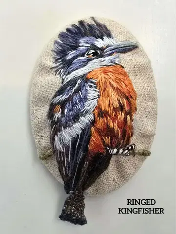 싸개 단추 새 자수 브로치 or 머리끈