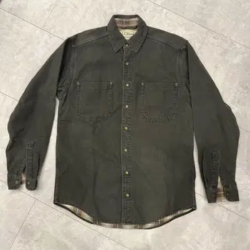 L.L.Bean 코튼 덕 긴팔 셔츠 안감 체크 무늬 S 두꺼운 소재