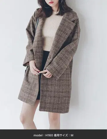 체크 롱 코트 브라운 미들 기장