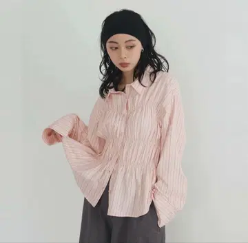 LIAN 블라우스 셔츠 셔링 뷔스티에 디자인 셔츠 여성용 핑크 계열