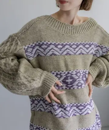 mystic 자카드 크루 V 니트