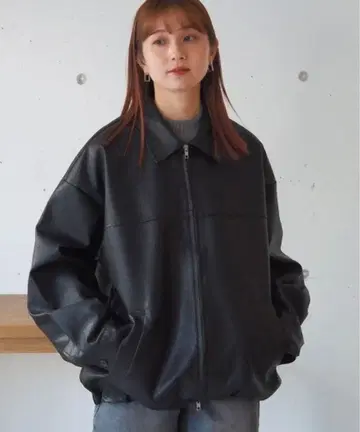 인조 가죽 더블 지퍼 블루종