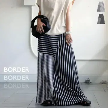 [택 포함 새상품] antiqua 보더 무늬 플레어 스커트