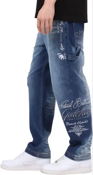 스트레치 데님 스트레이트 청바지 다크 블루