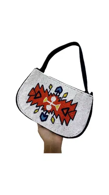 비즈 자수 핸드백 데님 원단 ( 네이비 )