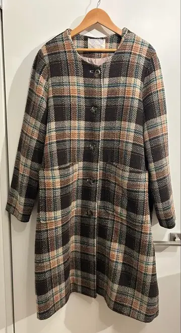 체크 코트 노카라 코트 노카라 자켓