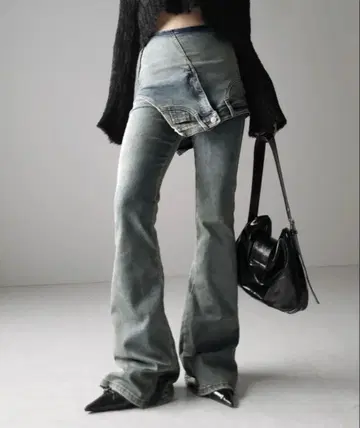 밈 셀렉 레이어드 허리 빈티지 플레어 데님