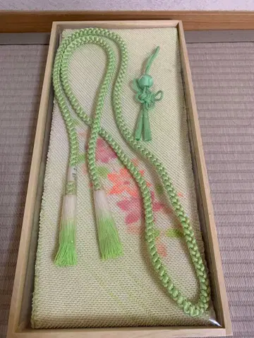 새상품 오비 장식 천 허리띠 세트 순수 실크 옐로우 그린