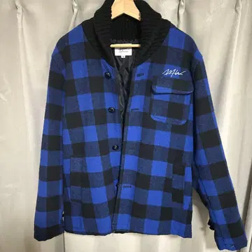 파랑과 블랙 체크 무늬 셔츠 자켓 M
