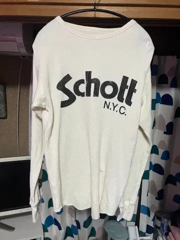 Schott 화이트 별 패턴 롱 슬리브 써멀 T셔츠 M 사이즈