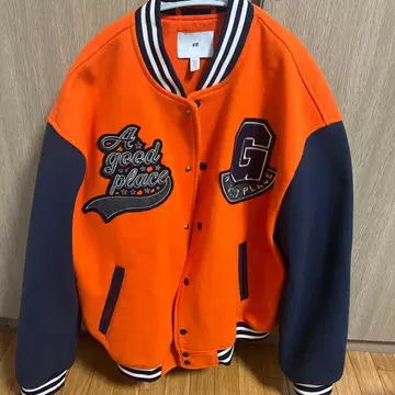 H&M 바시티 자켓 오렌지/네이비 US XL