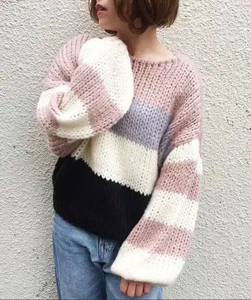 tiptop 핸드라이크 배색 니트